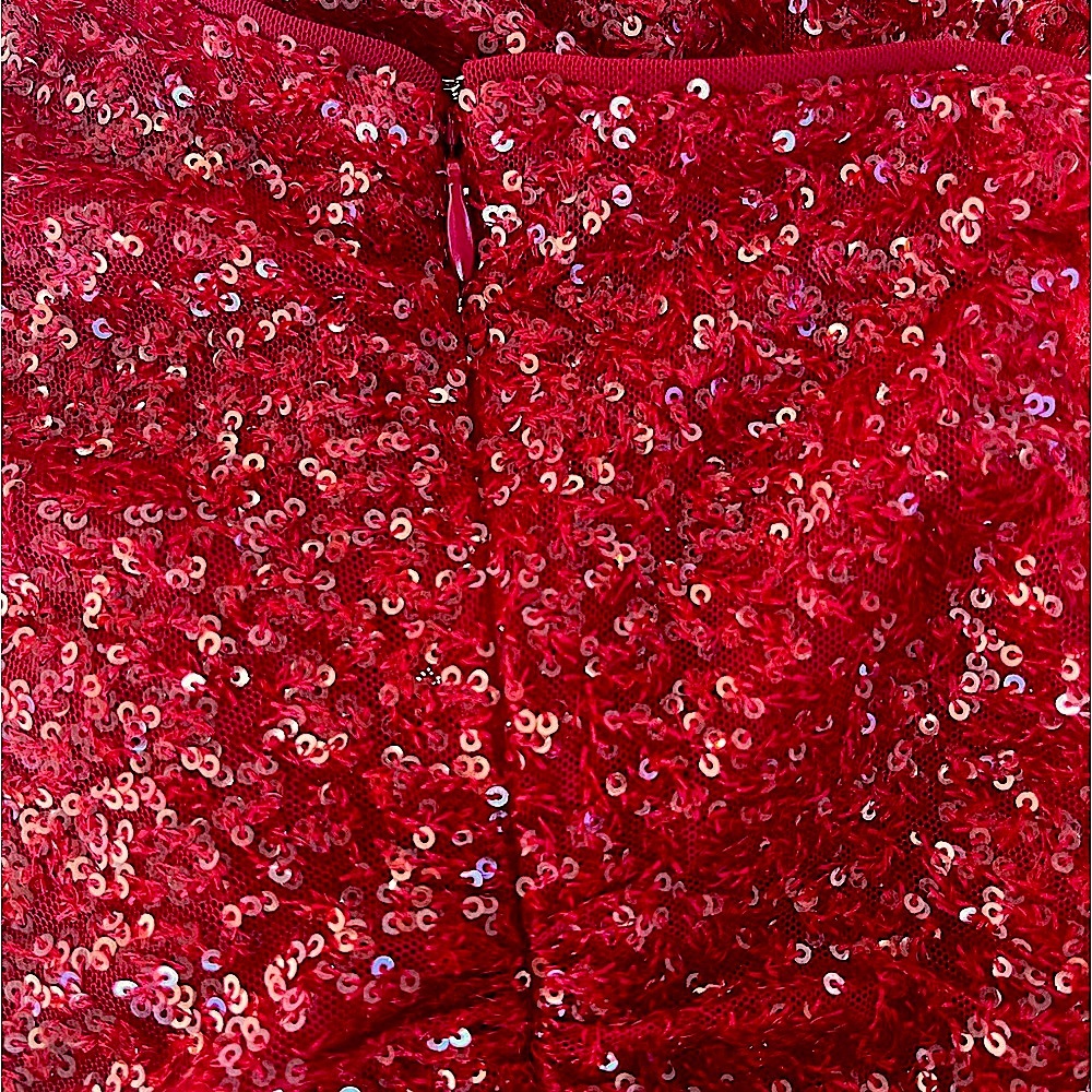 SUSANA MONACO RED SEQUIN DEEP V NECK HALTER DRESS RUCHED FRONT SLIT SIZE XS NWT - Picture 7 of 9